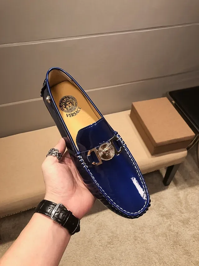 Versace Chain Reaction Glossy Blue Medusa Loafers 5