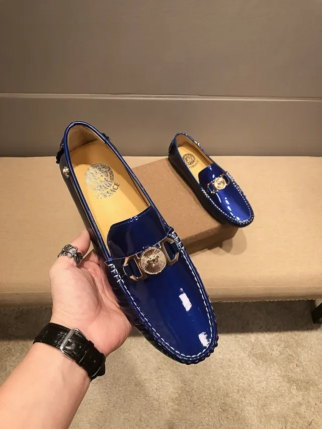 Versace Chain Reaction Glossy Blue Medusa Loafers 7