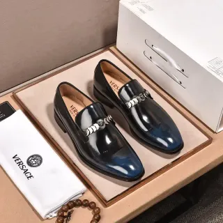 Versace Chain Reaction Navy Blue Patent Leather Loafers