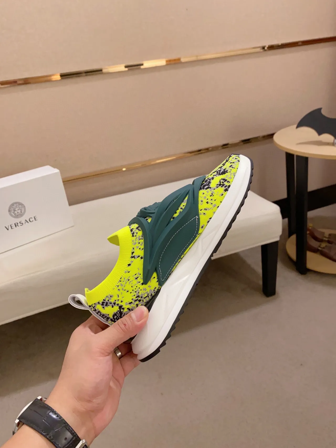 Versace Chain Reaction Tênis Lifestyle Amarelo Néon Tricô com Manchas 5