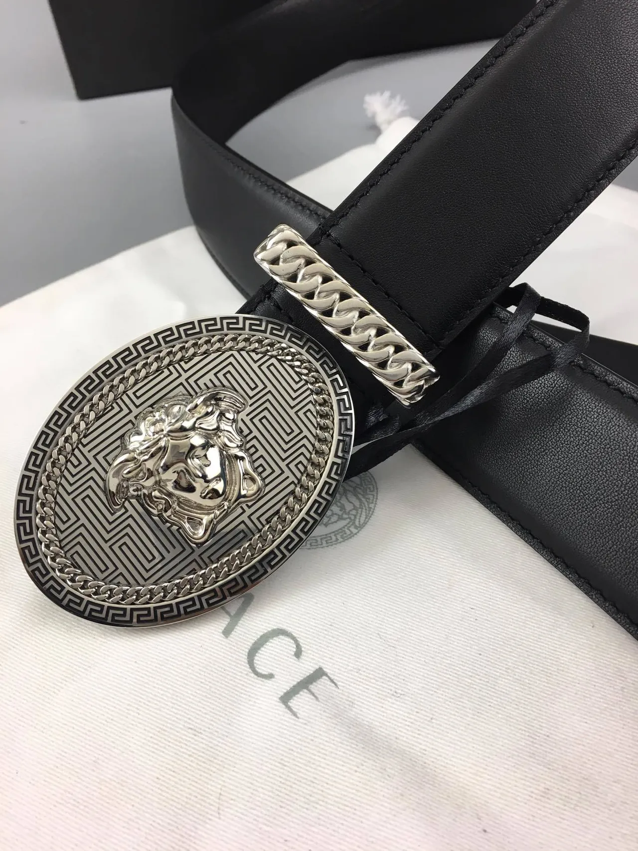 Versace Greca Odissea Medusa Head Black Leather Belt 6