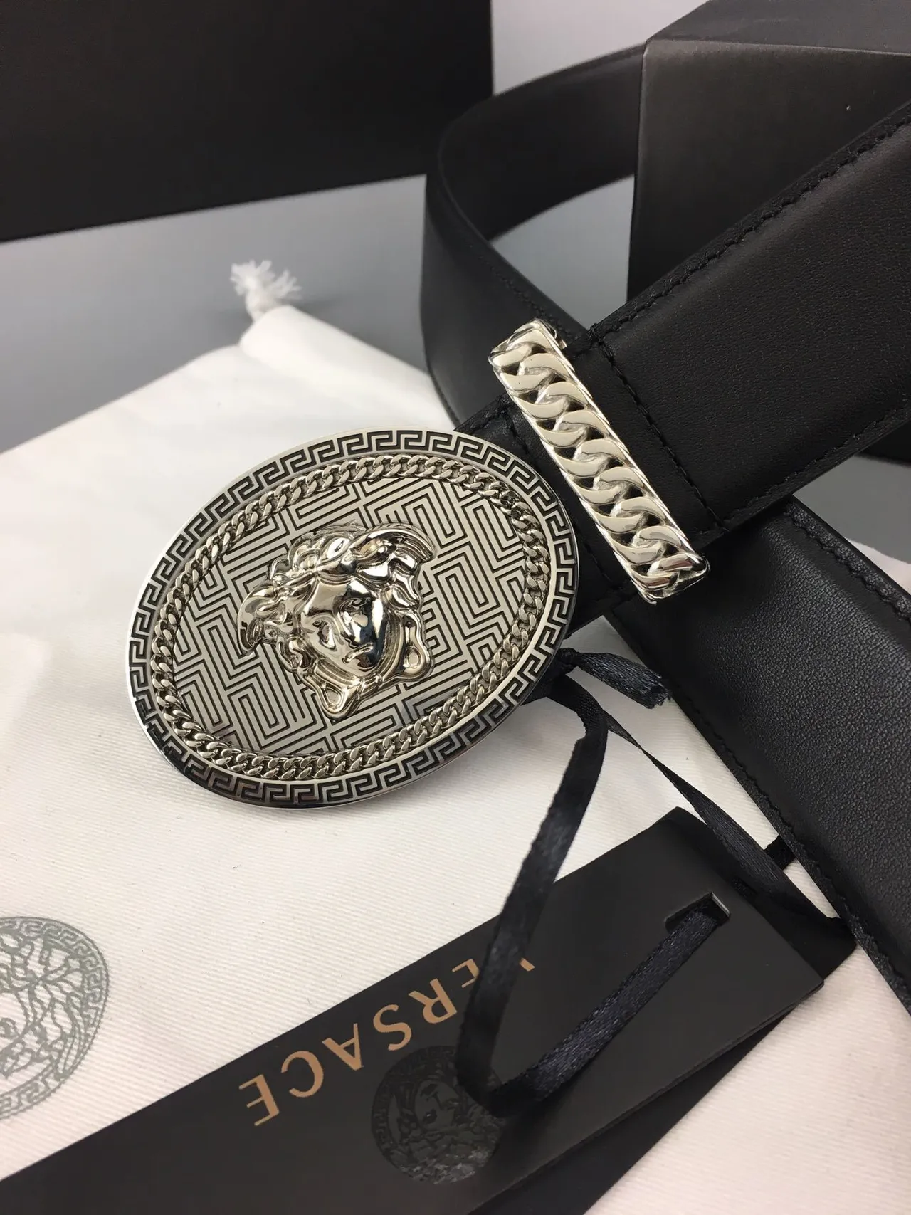 Versace Greca Odissea Medusa Head Black Leather Belt 8