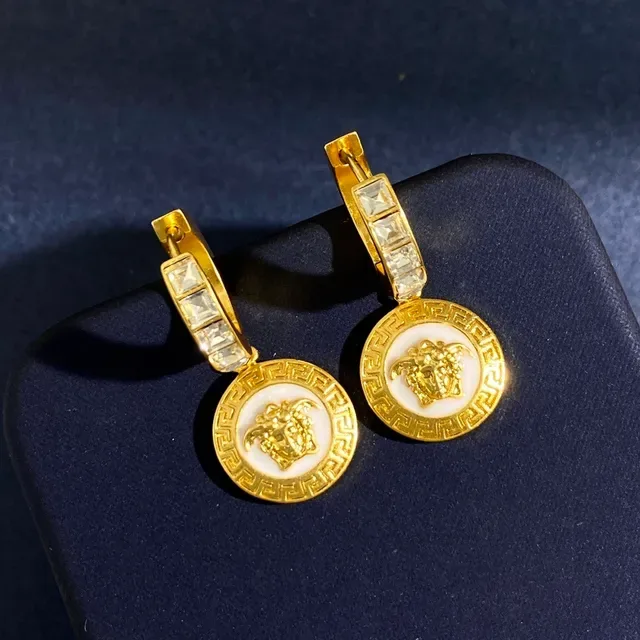 Versace Medusa Icon Aros de esmalte e cristal de tom dourado 4