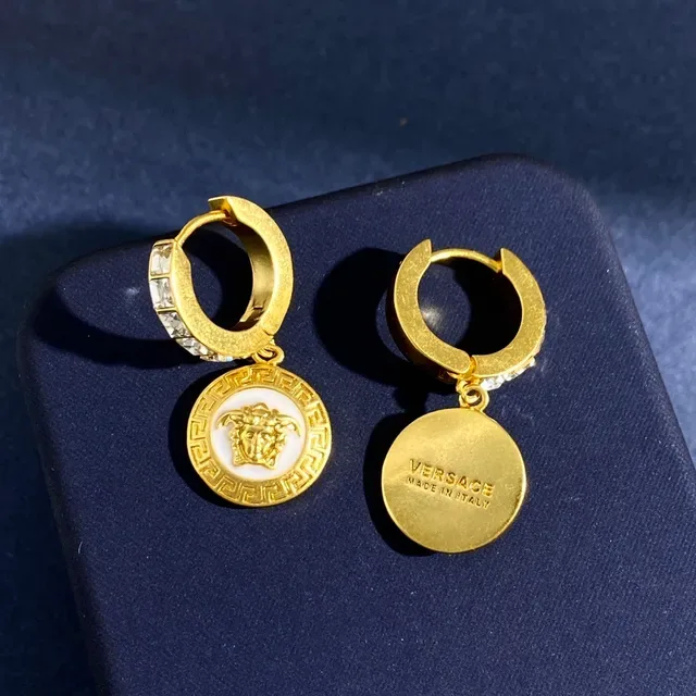 Versace Medusa Icon Aros de esmalte e cristal de tom dourado 7