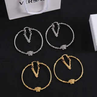 Versace Medusa & V Hoop चाँदी सोना ट्विस्ट रोप बैंड लटकते पेंडेंट ईयररिंग्स