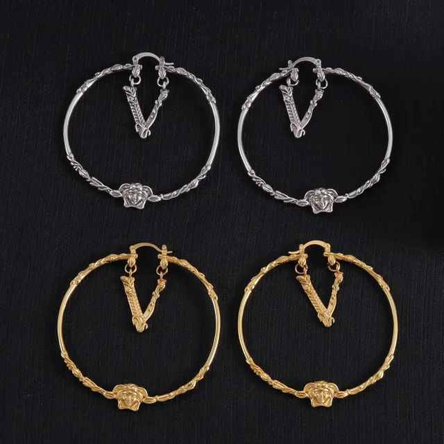 Versace Medusa & V Hoop चाँदी सोना ट्विस्ट रोप बैंड लटकते पेंडेंट ईयररिंग्स 9