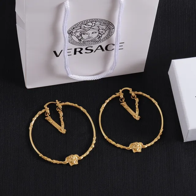 Versace Medusa & V Hoop चाँदी सोना ट्विस्ट रोप बैंड लटकते पेंडेंट ईयररिंग्स 12