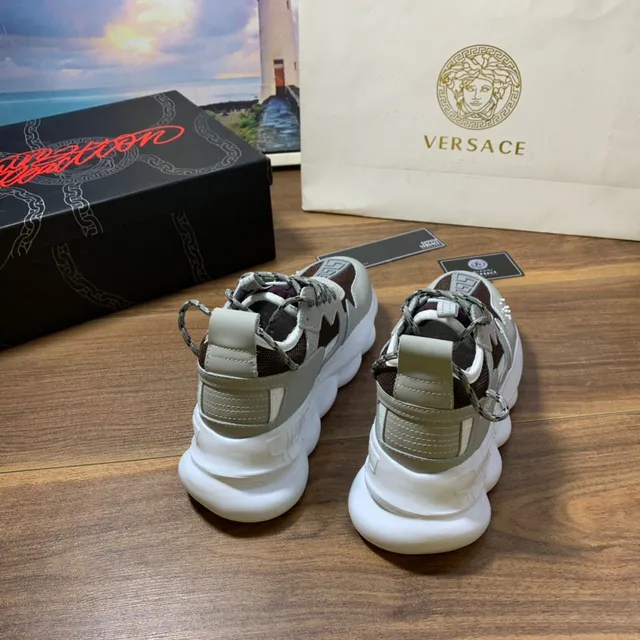 Versace Odissea Bege Marrom Sola Esculturada Padrão de Chave Greca Sobreposição Tênis Chunky 5