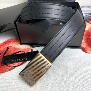 Versace Odissea 黑色金光滑矩形扣皮带