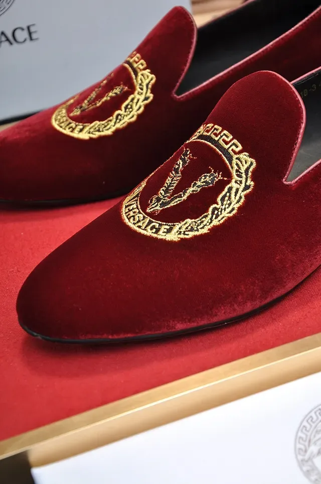 Versace Odissea Velvet Red Gold Embroidered Loafers 2
