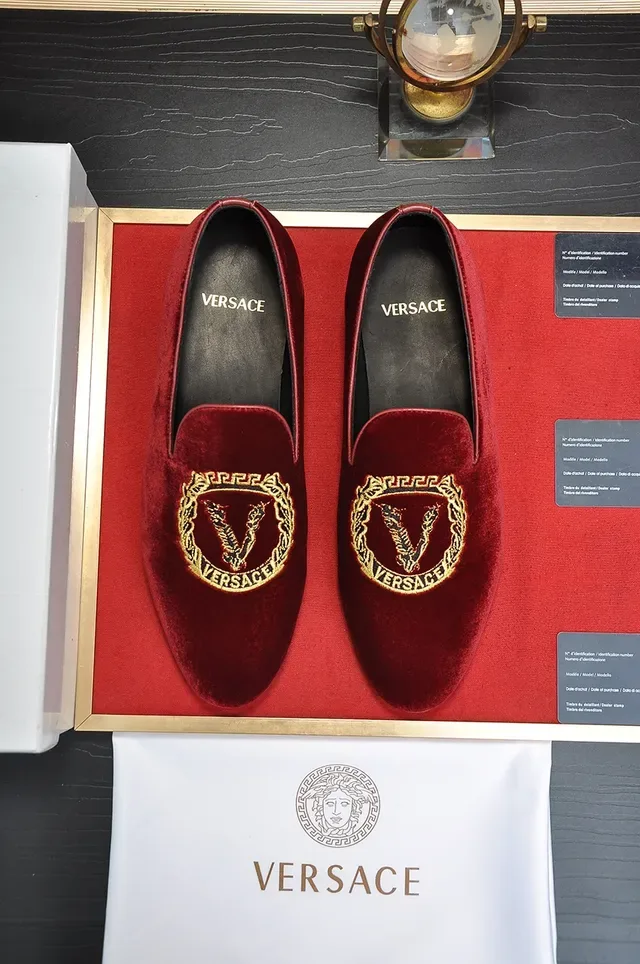 Versace Odissea Velvet Red Gold Embroidered Loafers 5