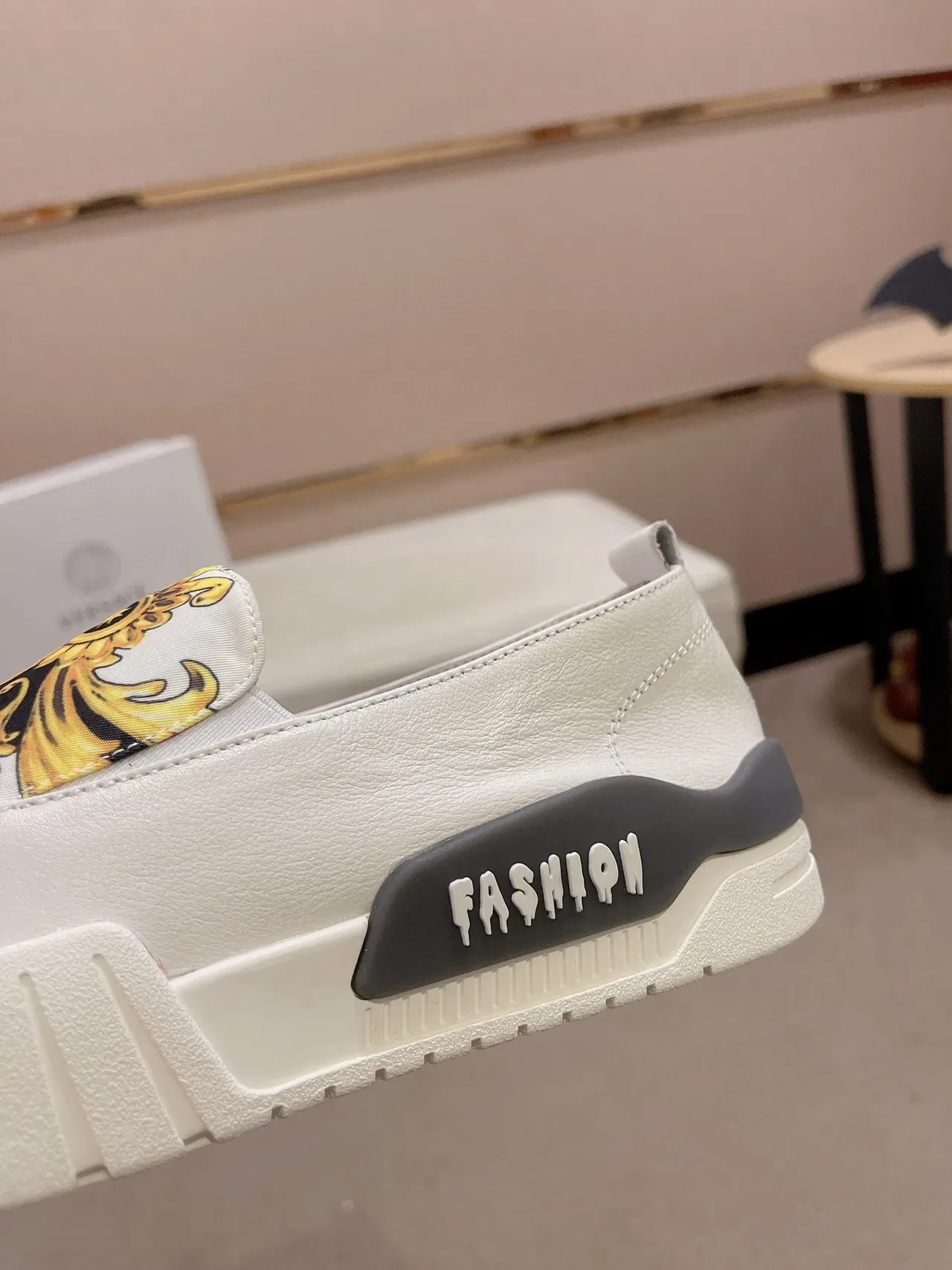 Versace White Gold Slip-On Construction Baroque Print Lifestyle Sneakers 4