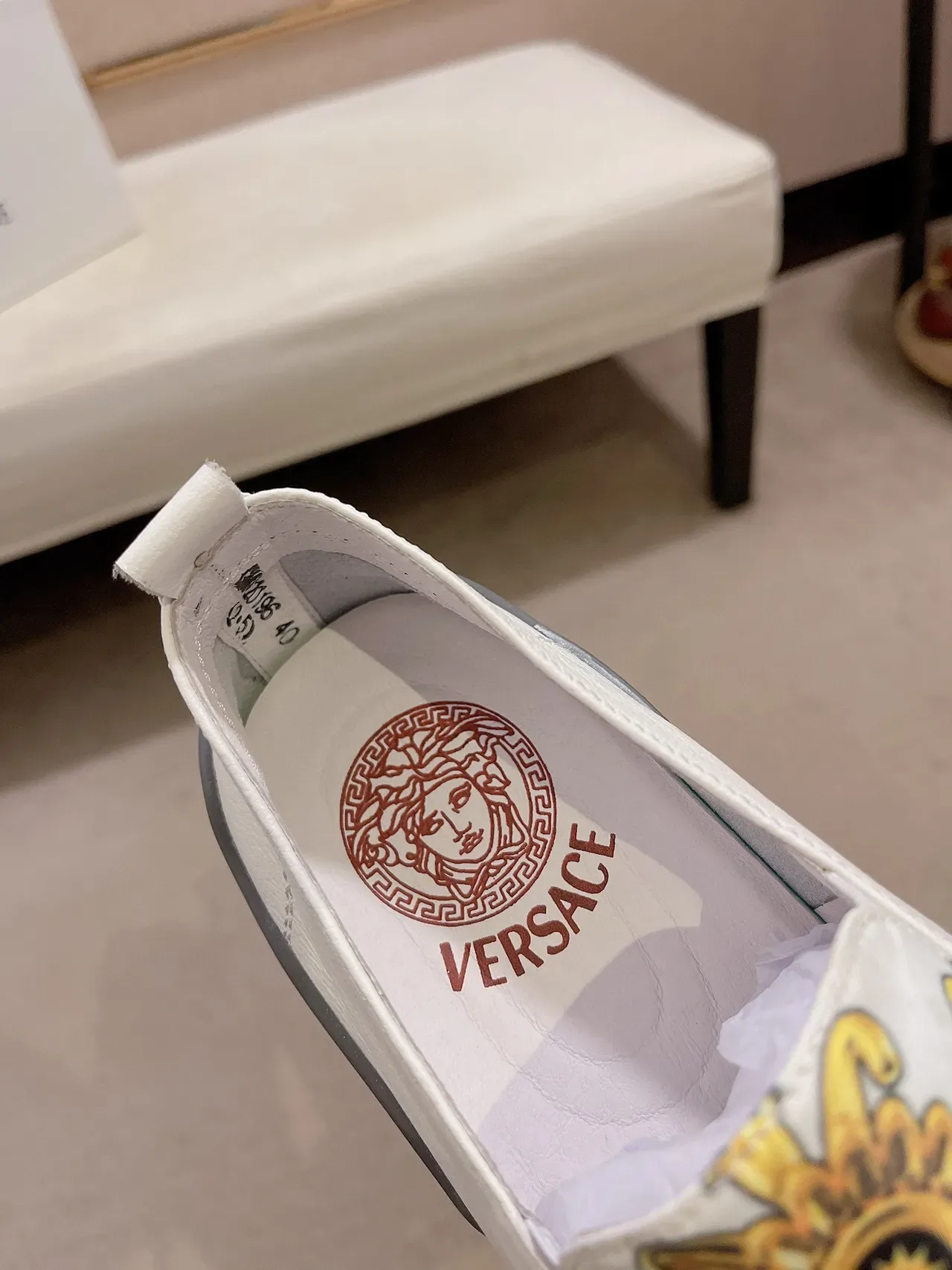 Versace White Gold Slip-On Construction Baroque Print Lifestyle Sneakers 5