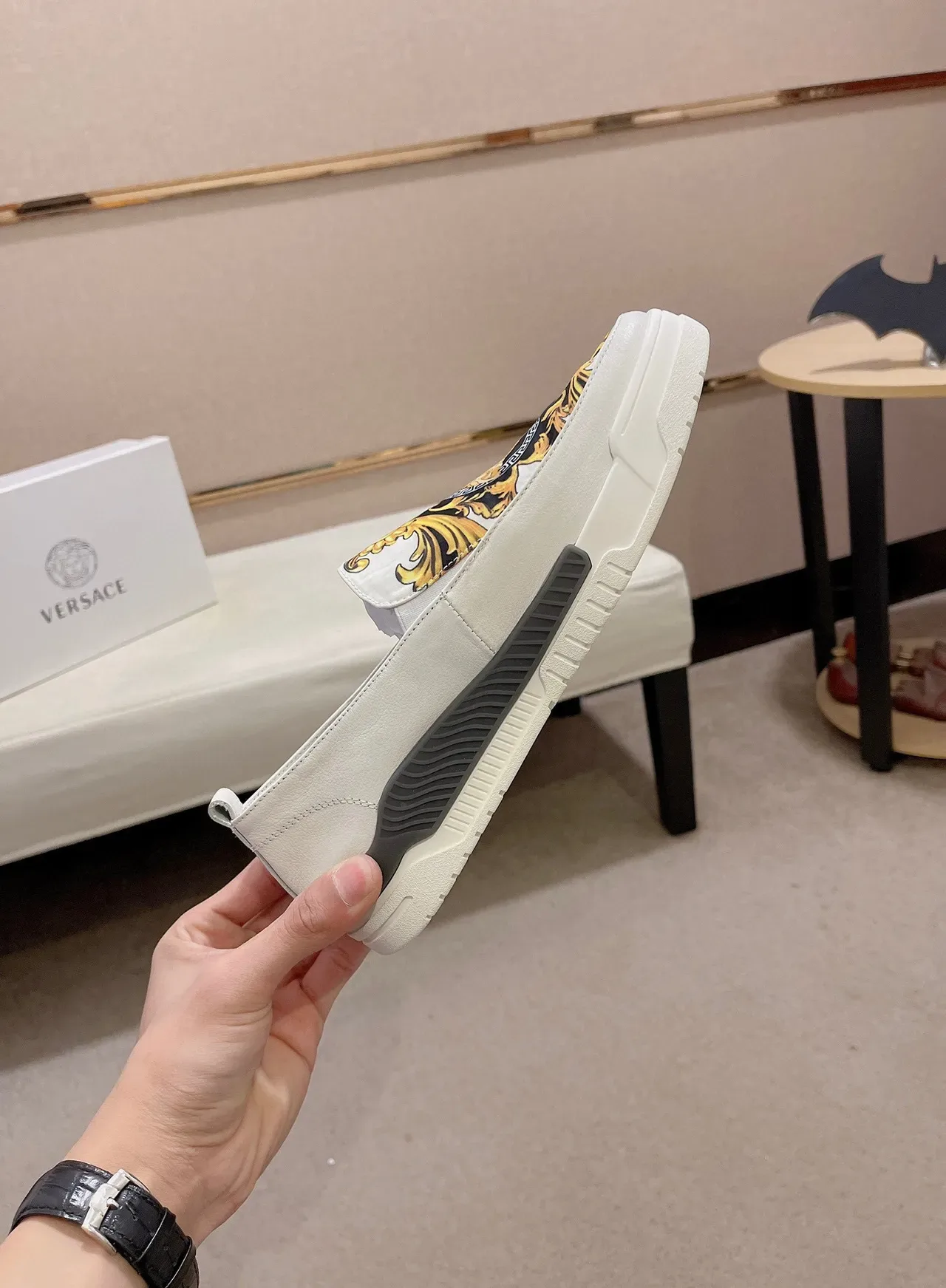 Versace White Gold Slip-On Construction Baroque Print Lifestyle Sneakers 6