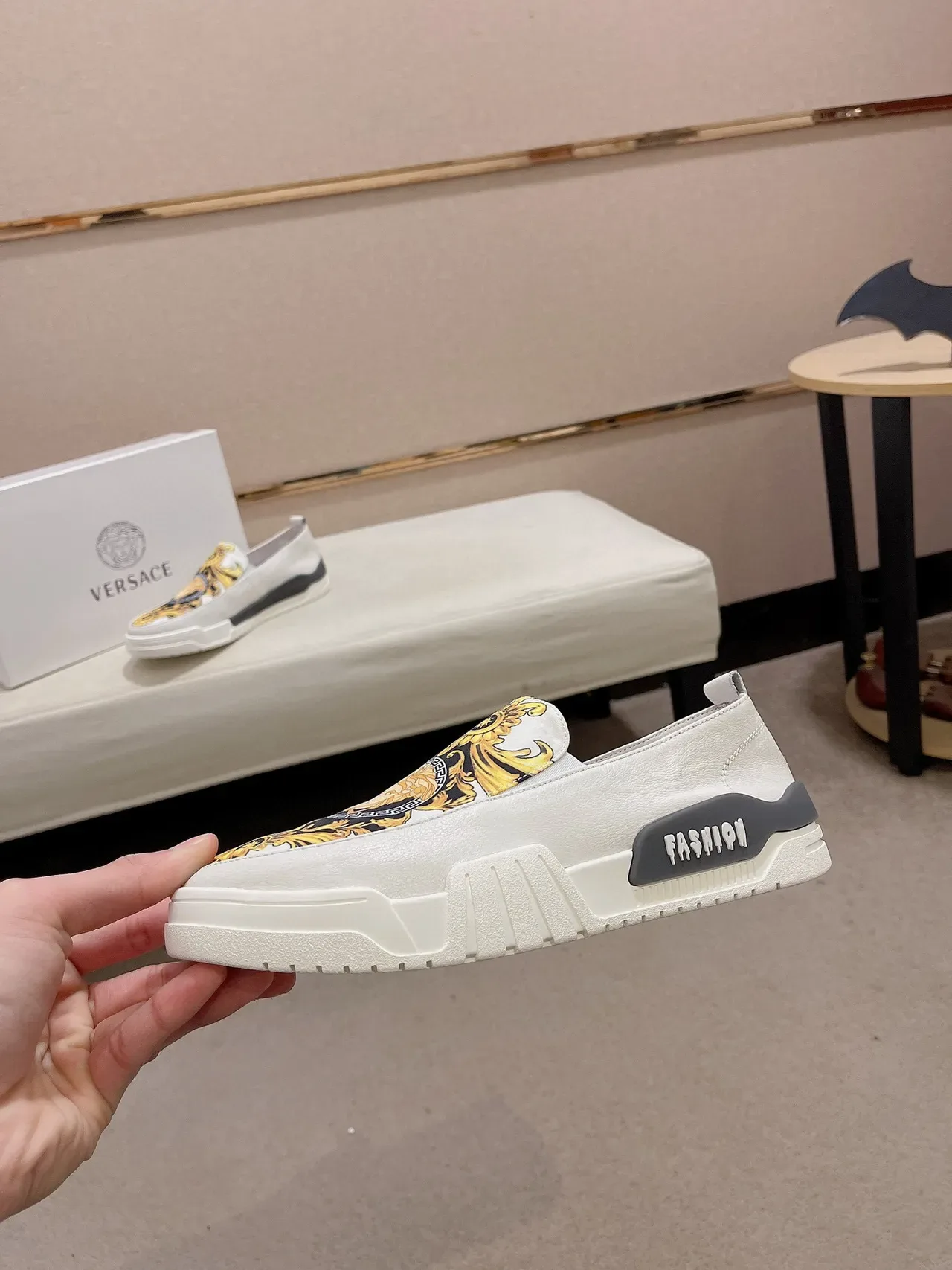 Versace White Gold Slip-On Construction Baroque Print Lifestyle Sneakers 8