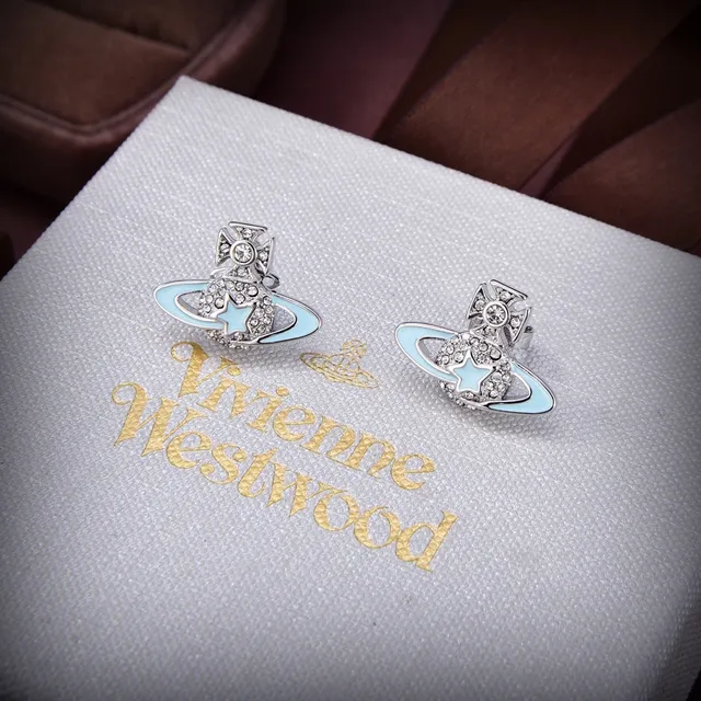 Vivienne Westwood Orb चाँदी नीला मोटिफ पावे क्रिस्टल सजावट कर्णफूल 4