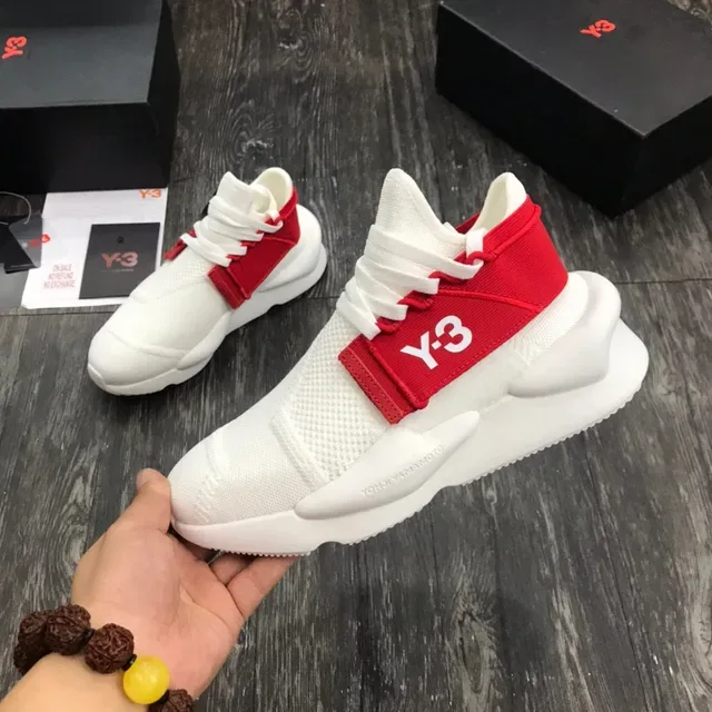 Y-3 أبيض أحمر منسوجة علوية حزام مطاطي أحذية رياضية أسلوب حياة 4