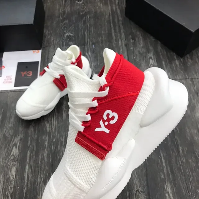 Y-3 أبيض أحمر منسوجة علوية حزام مطاطي أحذية رياضية أسلوب حياة 5