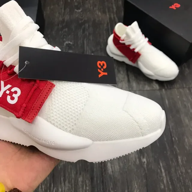 Y-3 أبيض أحمر منسوجة علوية حزام مطاطي أحذية رياضية أسلوب حياة 6