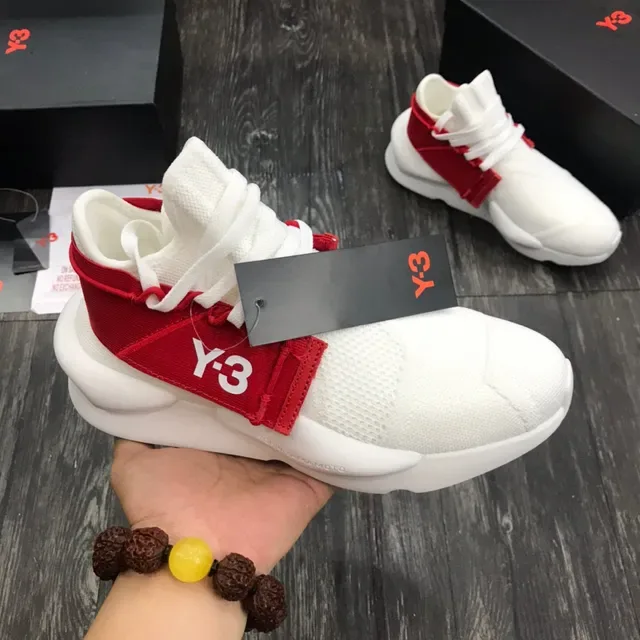 Y-3 أبيض أحمر منسوجة علوية حزام مطاطي أحذية رياضية أسلوب حياة 7