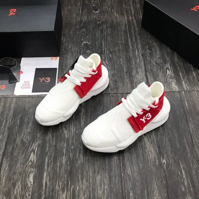 Y-3 أبيض أحمر منسوجة علوية حزام مطاطي أحذية رياضية أسلوب حياة 8