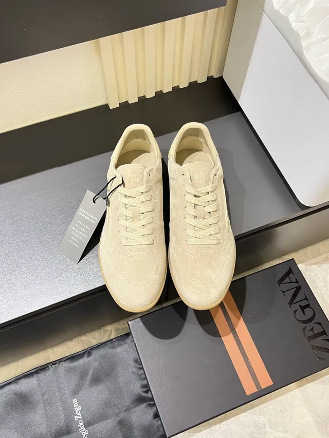 Zegna বেইজ ব্রাউন সুয়েড লাইফস্টাইল স্নিকার গাম সোল 5