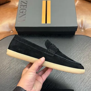 Zegna काला भूरा सुड ऊपरी Penny Strap Loafer