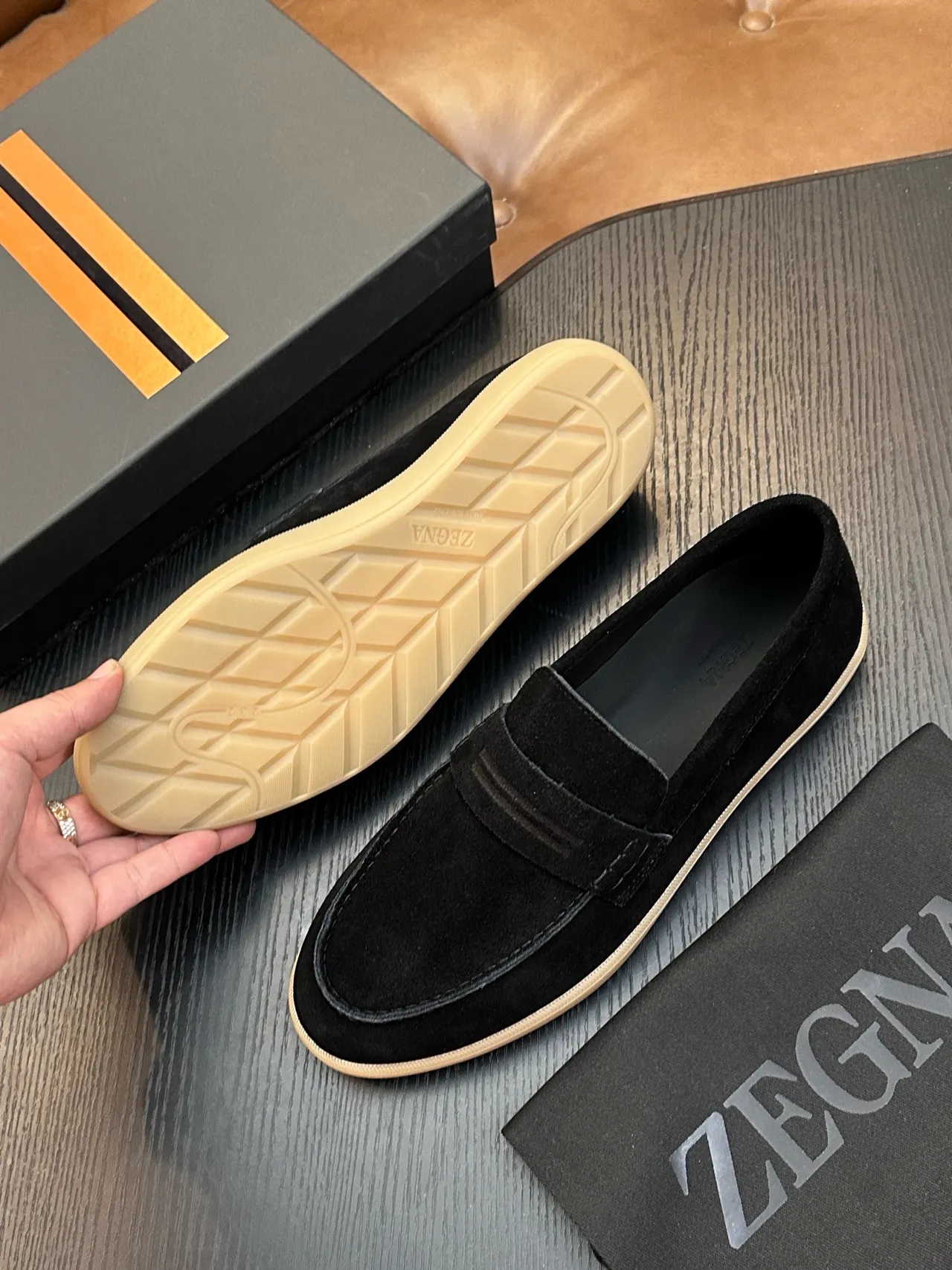 Zegna Black Beige Suede Upper Penny Strap Loafer 3