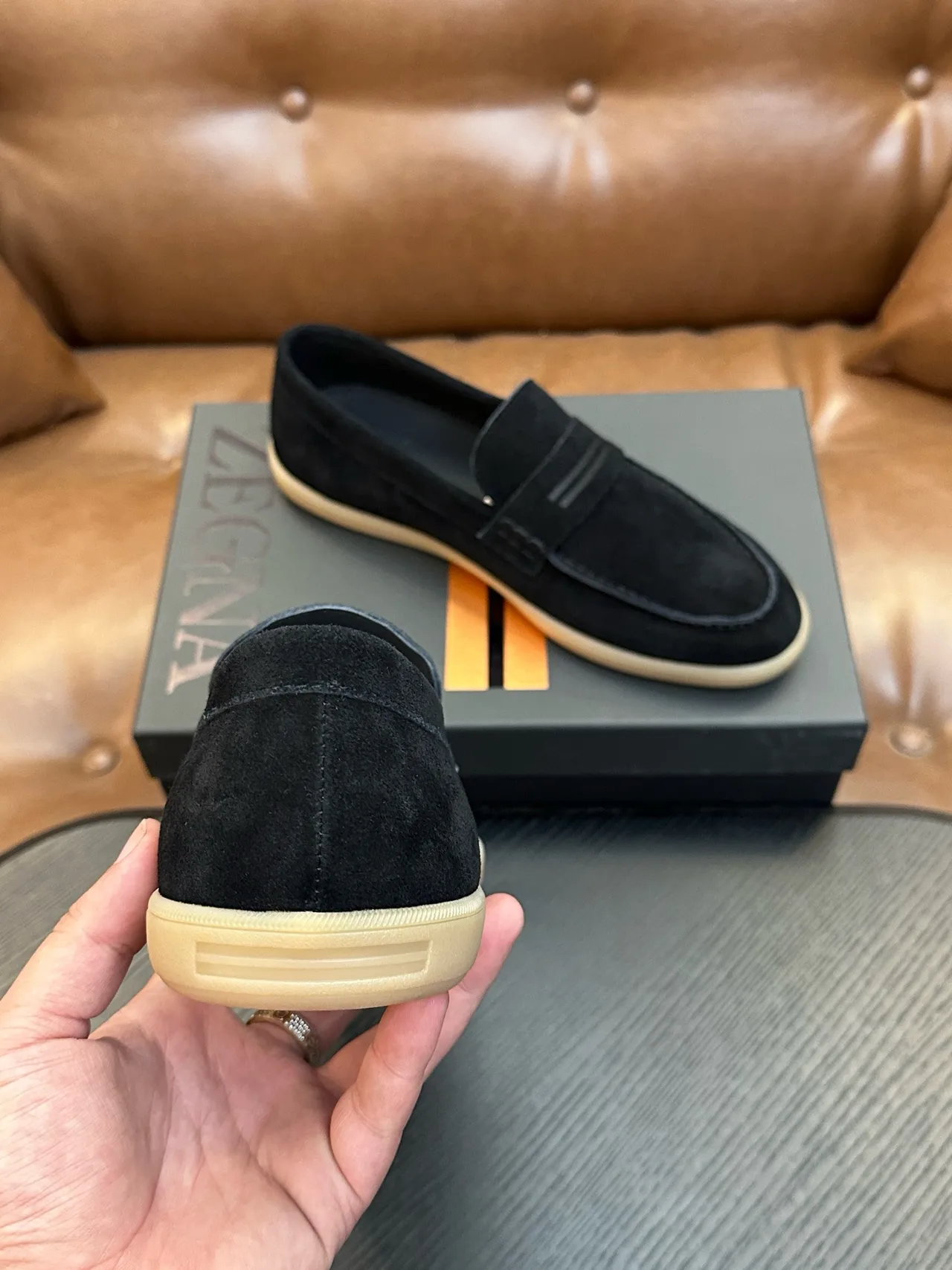 Zegna Black Beige Suede Upper Penny Strap Loafer 2