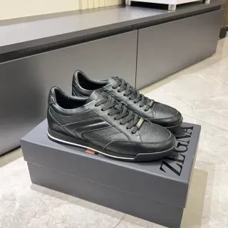 Zegna Black Leather Lifestyle Sneakers