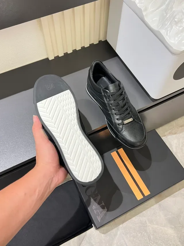 Zegna 黑色皮革休闲运动鞋 3