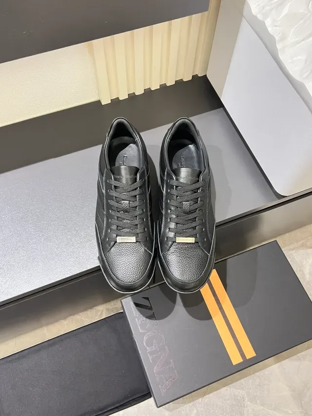 Zegna 黑色皮革休闲运动鞋 5