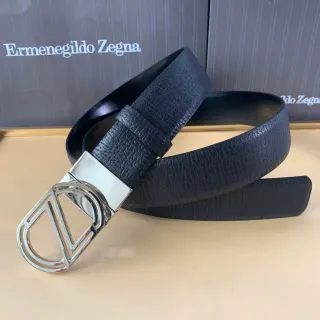 Zegna काला चांदी बनावट कणिकायुक्त चमकदार हार्डवेयर चमड़े का पट्टा