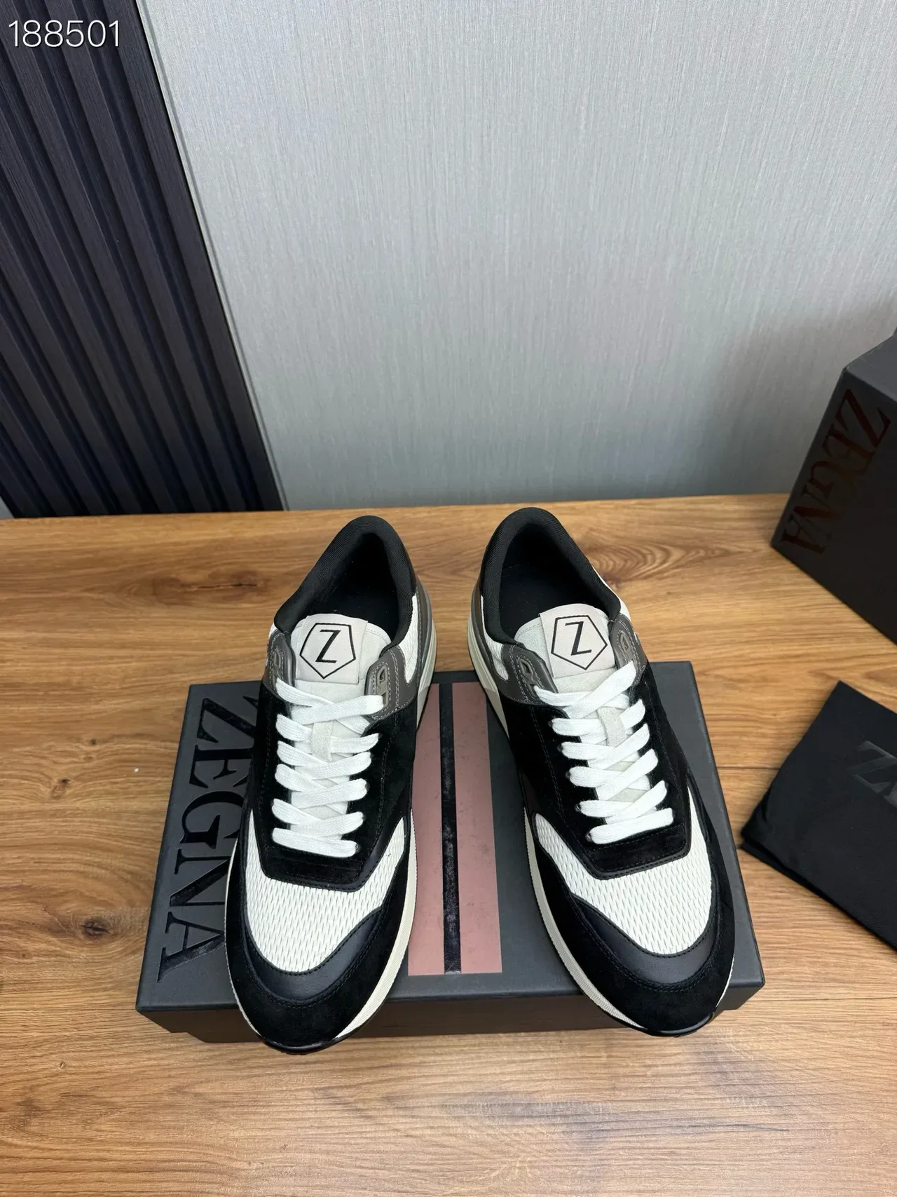 Zegna Black White Mixed-Material Upper Color Blocking Lifestyle Sneakers 8