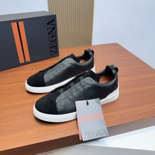 Zegna काला सुएड और पेबल्ड लेदर लेसलेस स्लिप-ऑन लाइफस्टाइल स्नीकर