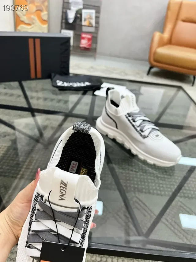 Zegna Oasi White Gray Knit Sock-Fit Upper Integrated Lace System Lifestyle Sneakers 3