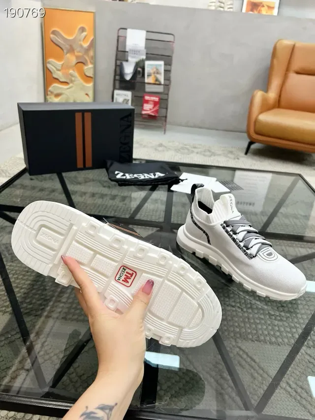 Zegna Oasi White Gray Knit Sock-Fit Upper Integrated Lace System Lifestyle Sneakers 4