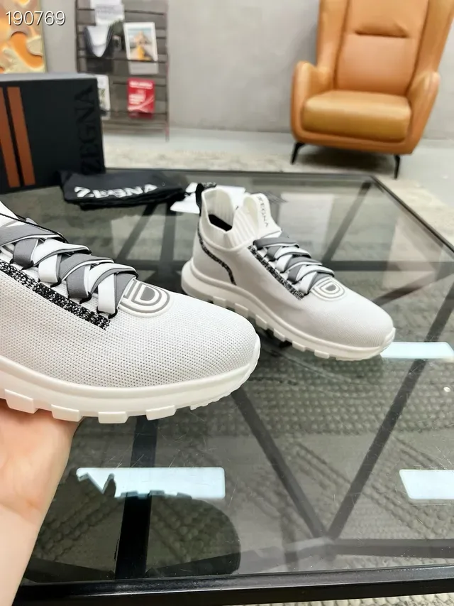 Zegna Oasi White Gray Knit Sock-Fit Upper Integrated Lace System Lifestyle Sneakers 6