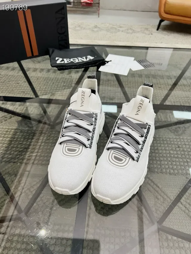 Zegna Oasi White Gray Knit Sock-Fit Upper Integrated Lace System Lifestyle Sneakers 7