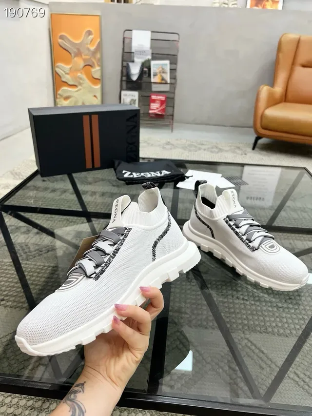 Zegna Oasi White Gray Knit Sock-Fit Upper Integrated Lace System Lifestyle Sneakers 8