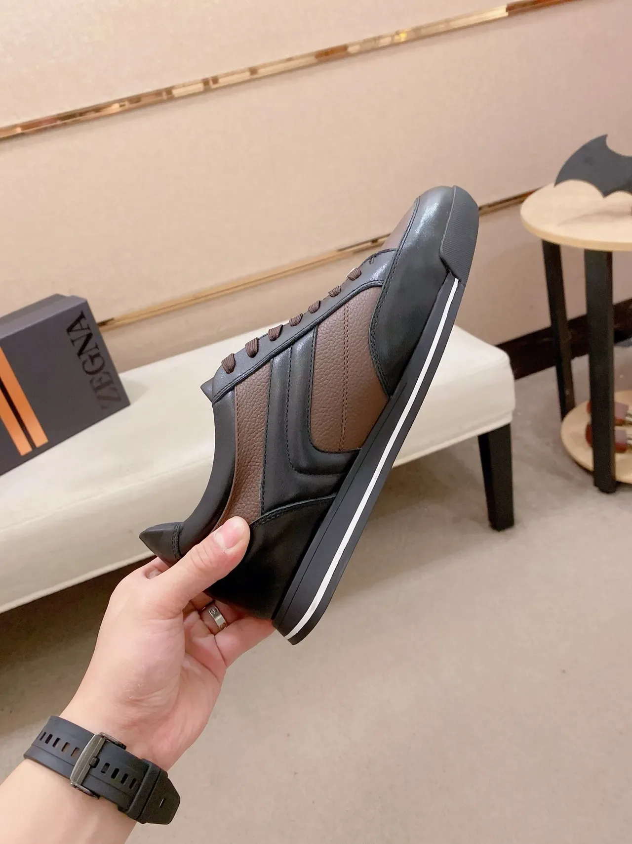 Zegna Two-Tone Leather Lifestyle Sneakers 4