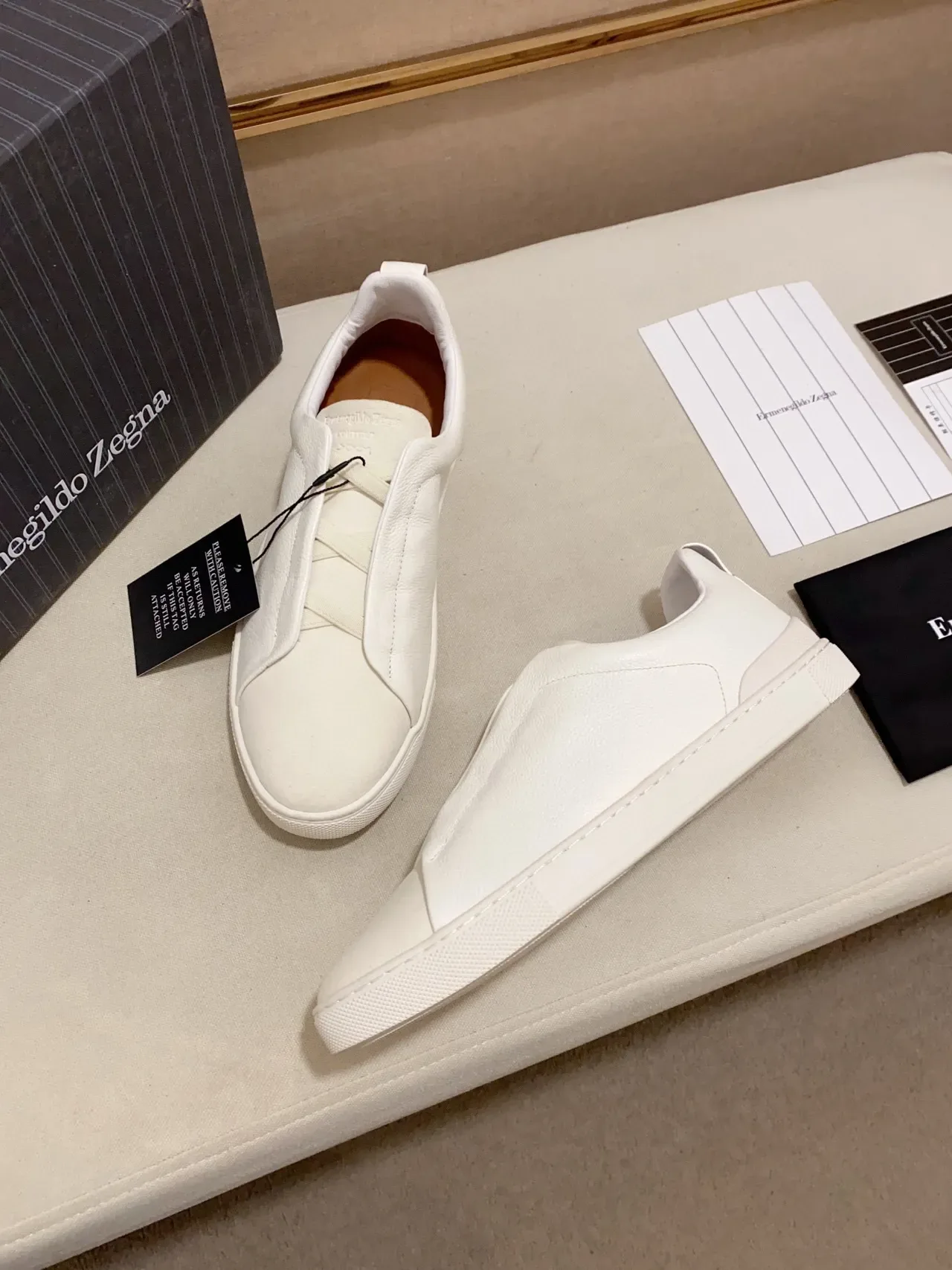 Zegna White Laceless Slip-On Lifestyle Sneaker 4