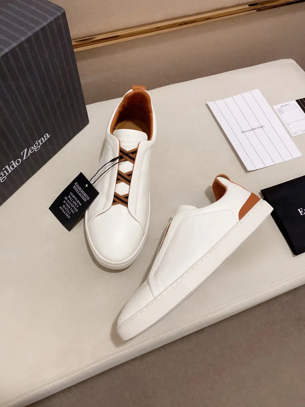 Zegna Chaussure Lifestyle Slip-On en Cuir Blanc 2
