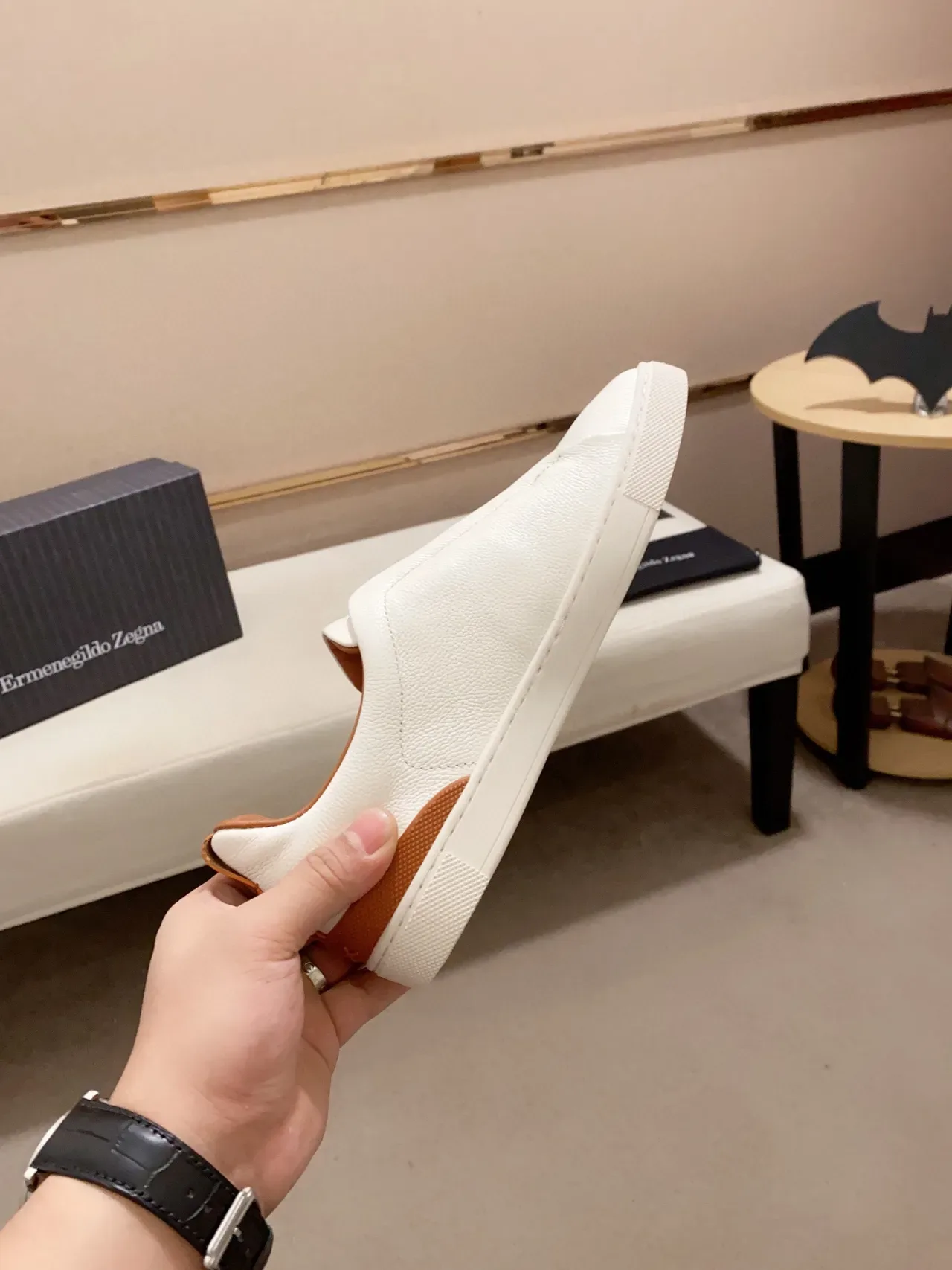 Zegna Chaussure Lifestyle Slip-On en Cuir Blanc 4