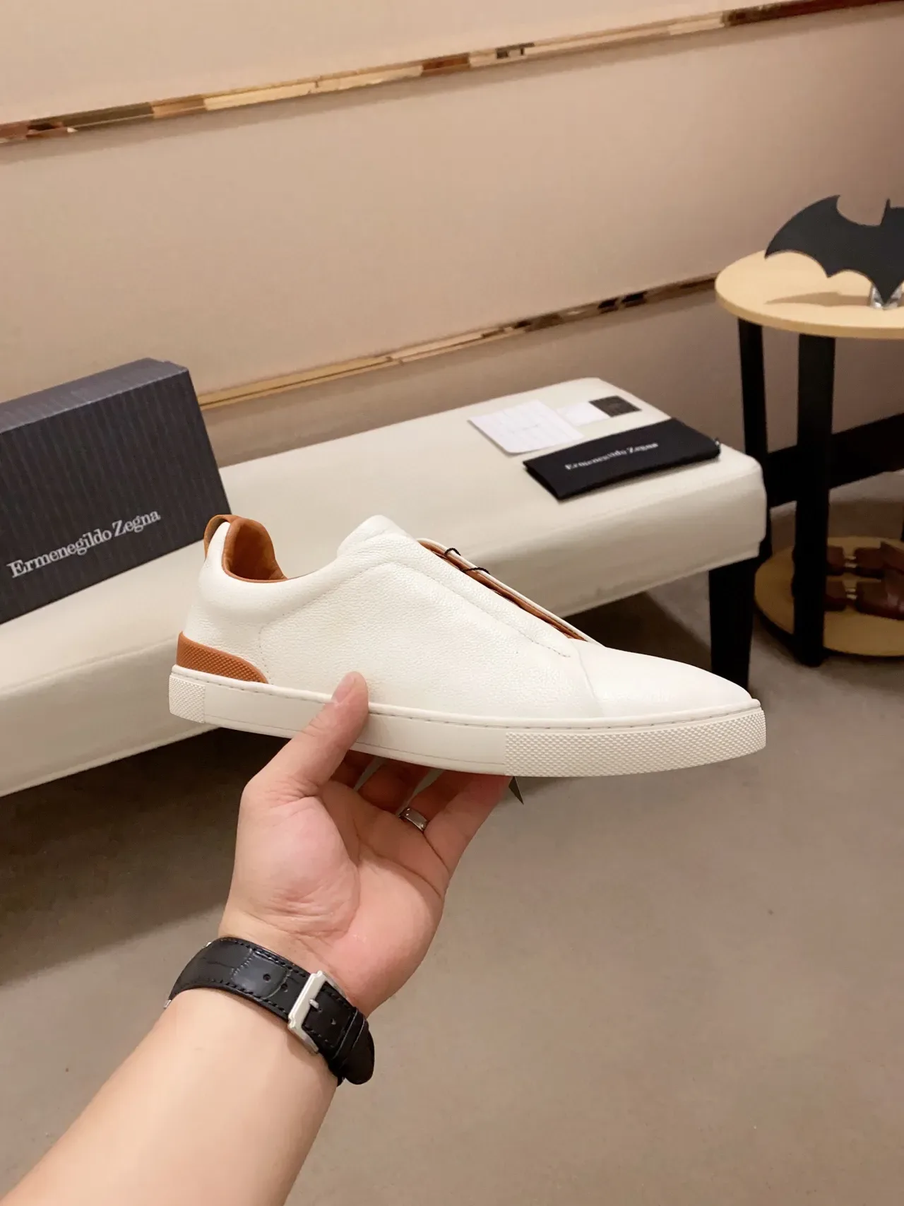 Zegna Chaussure Lifestyle Slip-On en Cuir Blanc 5