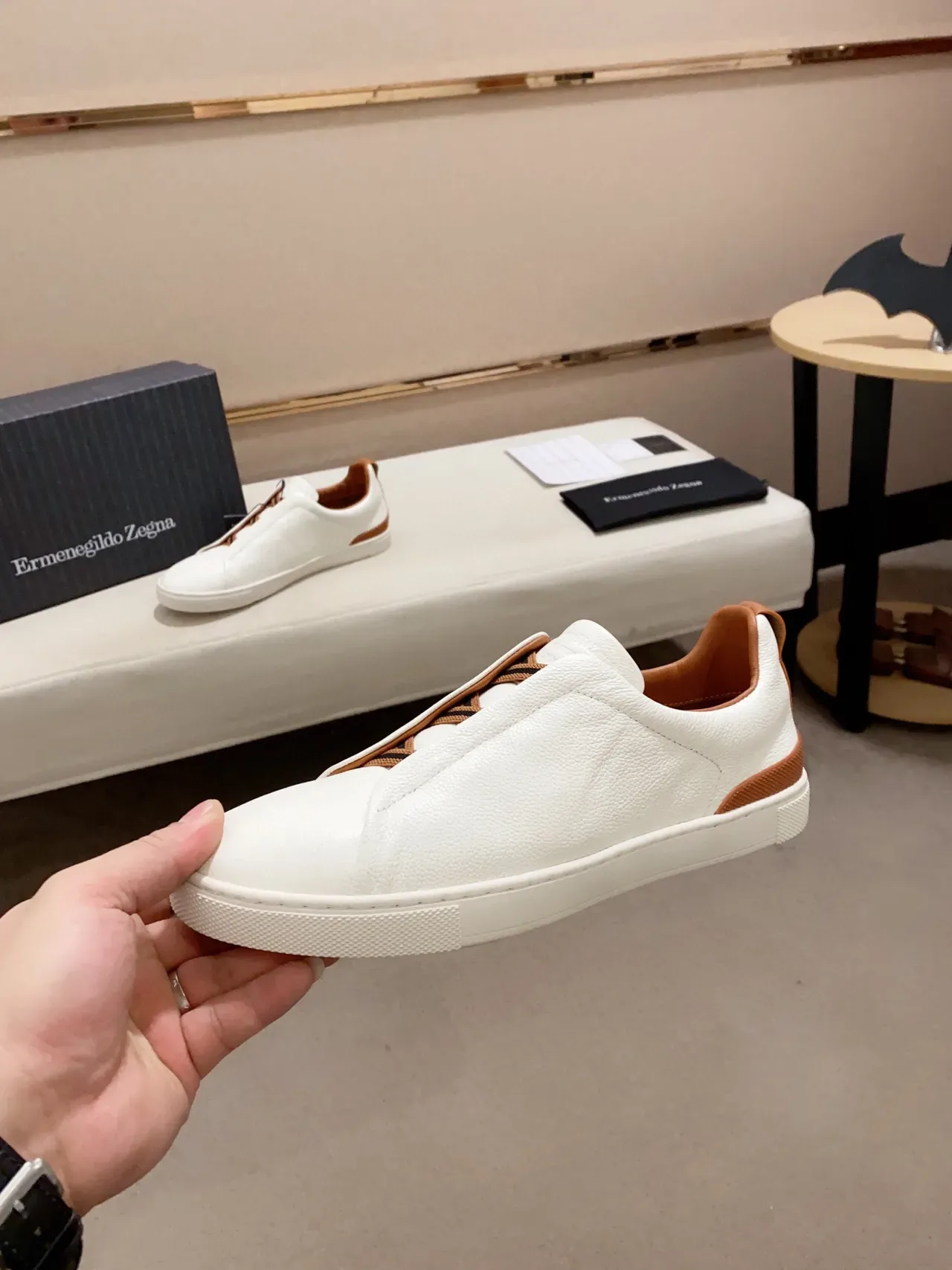 Zegna Chaussure Lifestyle Slip-On en Cuir Blanc 6