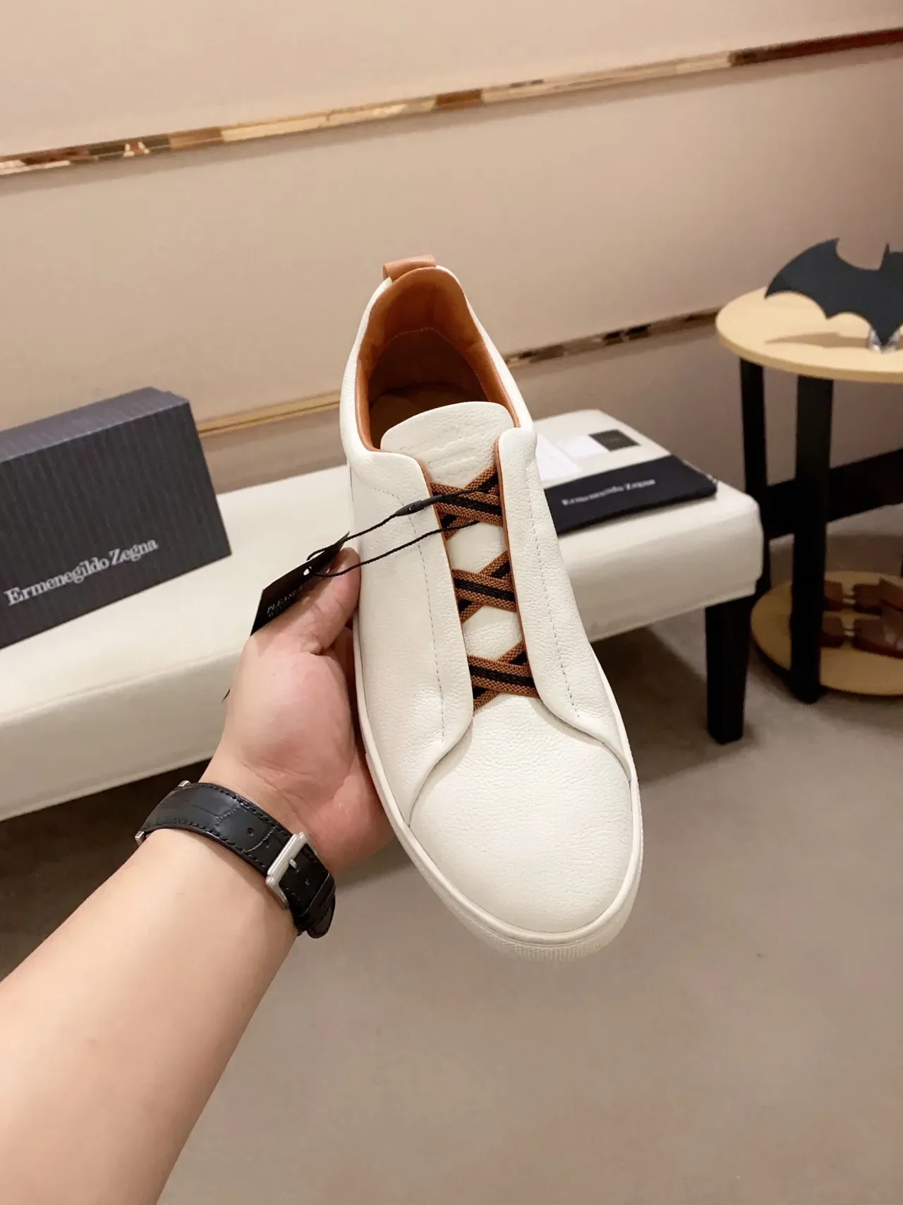 Zegna Chaussure Lifestyle Slip-On en Cuir Blanc 7