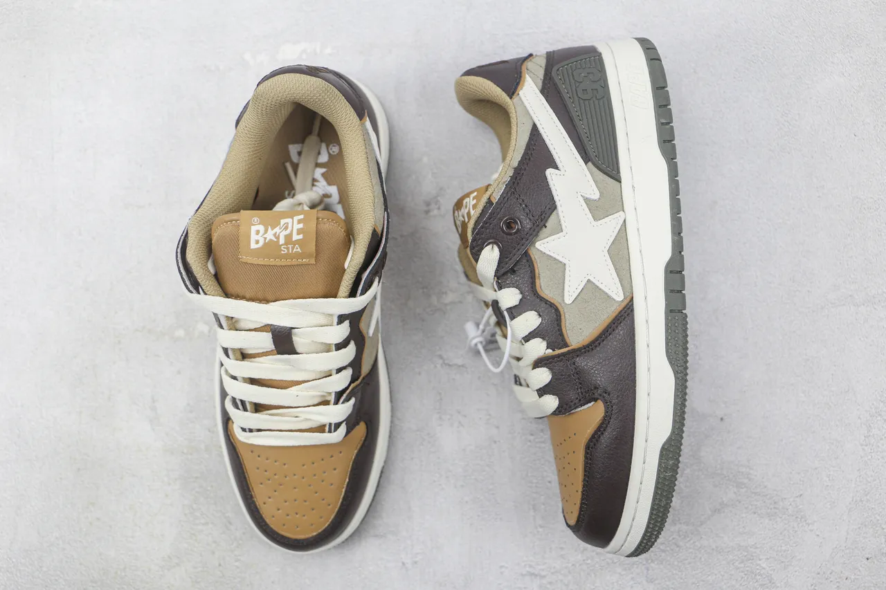A Bathing Ape BAPE STA भूरा बेज ग्रे स्केटबोर्ड जूते 3