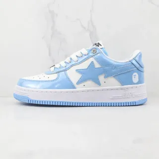 A Bathing Ape BAPE STA أحذية رياضية للأسلوب الحياة جلد لامع أزرق فاتح
