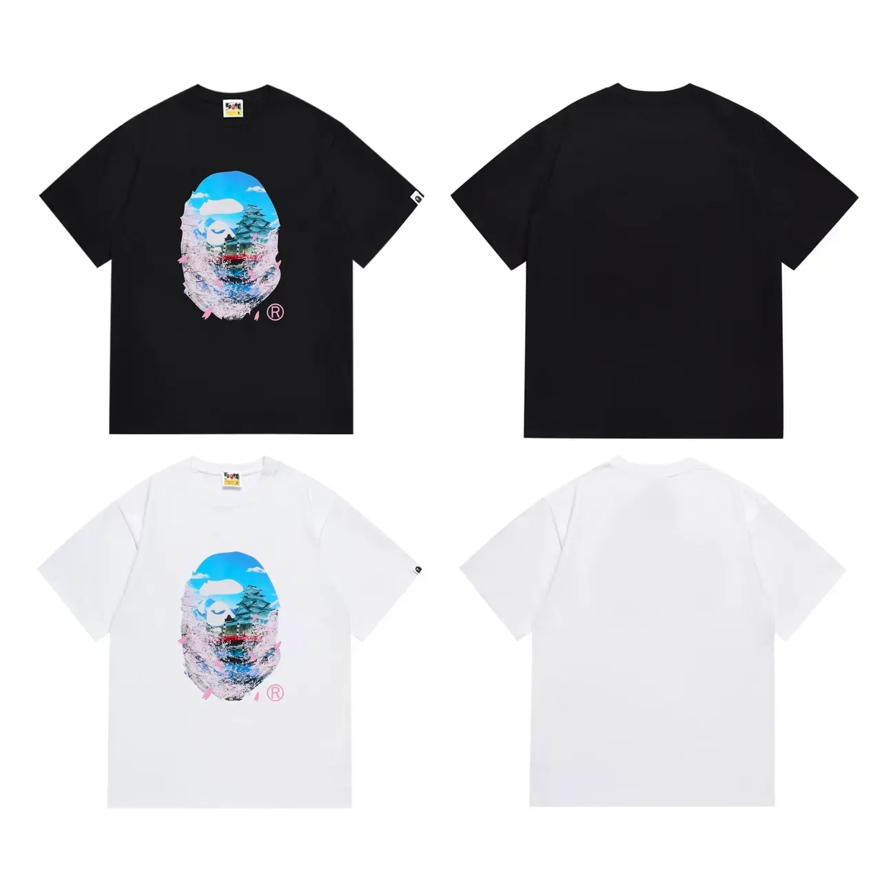 Camiseta A Bathing Ape negra y rosa con estampado gráfico de silueta 6